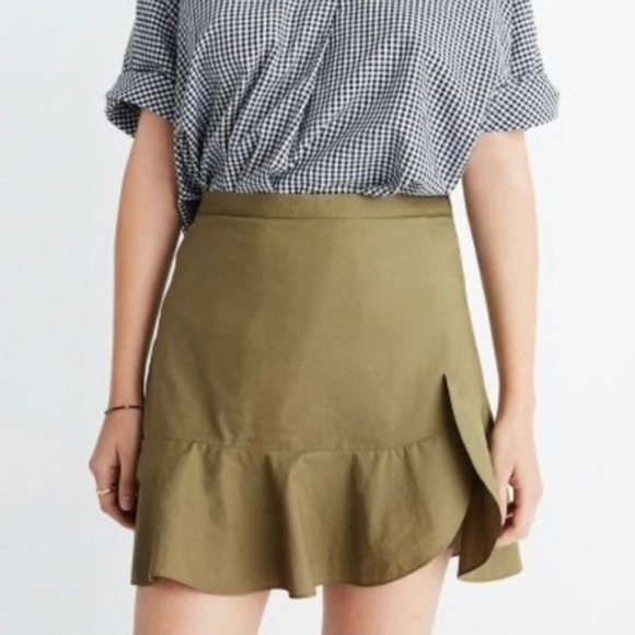 Madewell Dresses & Skirts - Madewell Olive Green A-line Flare Ruffle Skirt